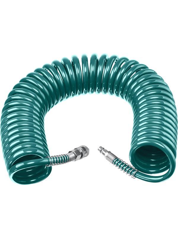 KRAFTOOL 15 м, 8 х 12 мм, 15 бар, воздушный спиральный шланг с фитингами рапид (06590-15)
