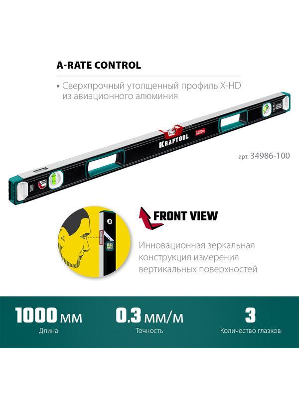 KRAFTOOL A-RATE CONTROL, 1000 мм, точность 0.3 мм/м, с инновационным зеркальным глазком, сверхпрочный уровень (34986-100)