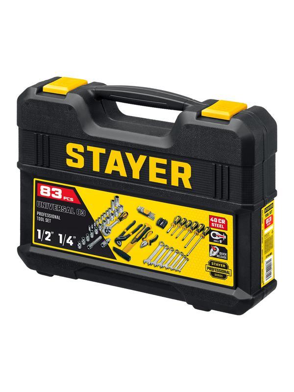 STAYER UNIVERSAL 83, 83 предм., (1/2″+ 1/4″), универсальный набор инструмента, Professional (27710-H83)