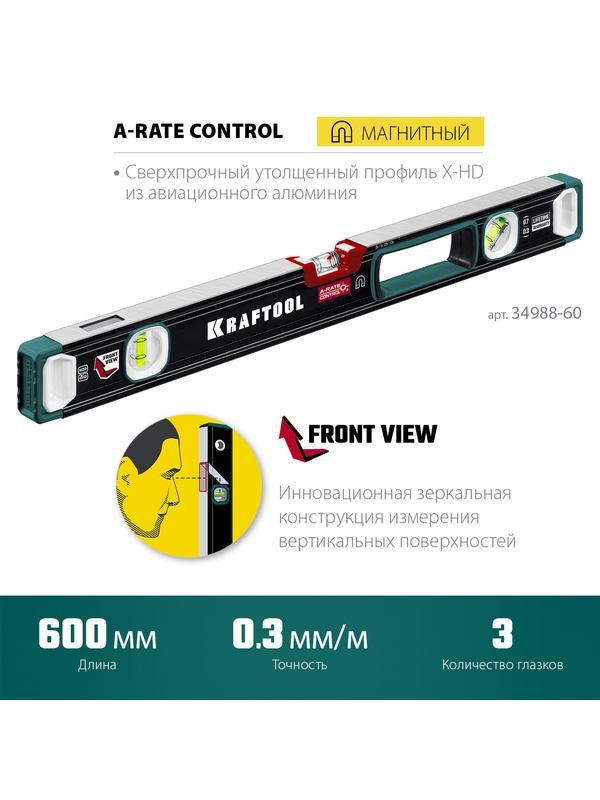 KRAFTOOL A-RATE CONTROL, 600 мм, точность 0.3 мм/м, с зеркальным глазком, сверхпрочный магнитный уровень (34988-60)