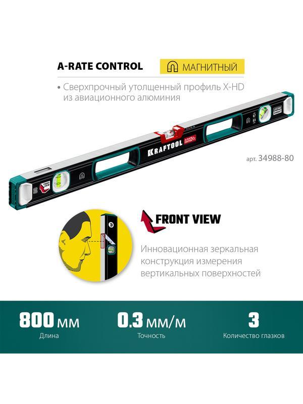 KRAFTOOL A-RATE CONTROL, 800 мм, точность 0.3 мм/м, с зеркальным глазком, сверхпрочный магнитный уровень (34988-80)