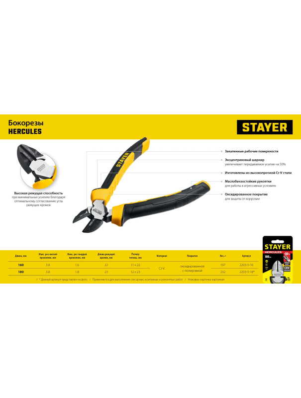 Бокорезы STAYER Hercules 2203-5-16 / 160 мм.