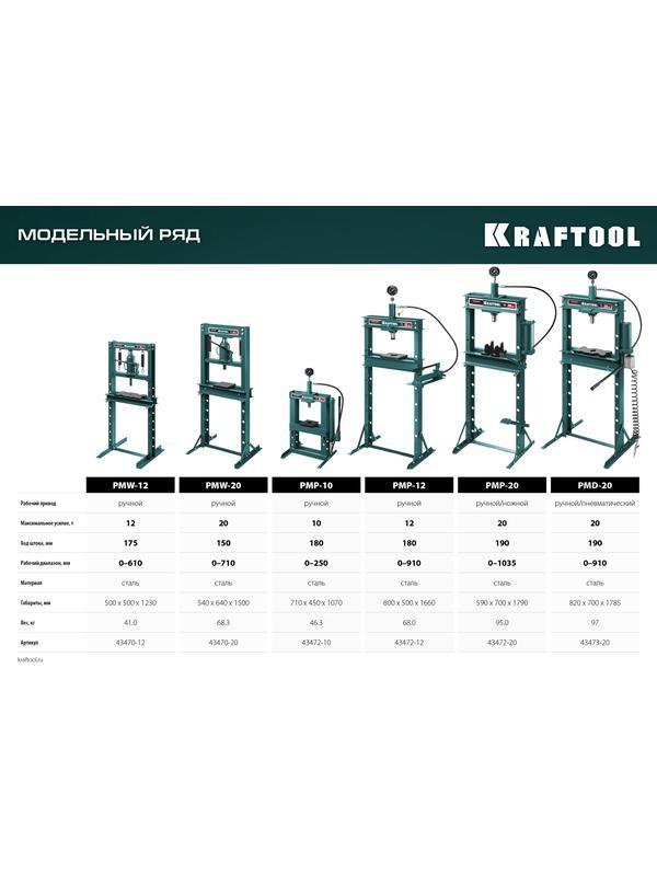 KRAFTOOL PMD-20, 20 т, гидравлический пресс с гидронасосом и пневмоприводом (43473-20)