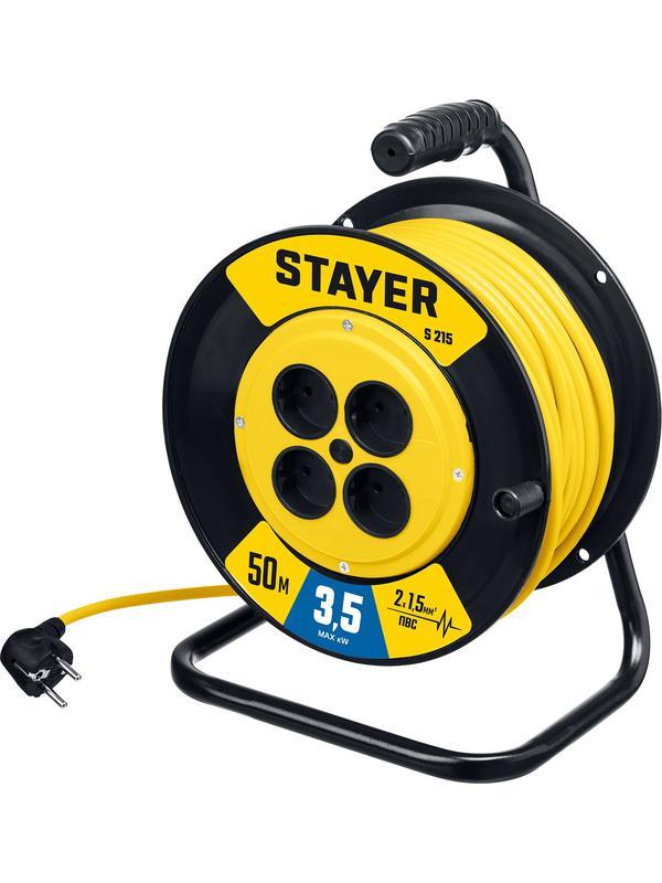 STAYER S-215, ПВС, 2 х 1.5 мм2, 50 м, 3500 Вт, силовой удлинитель на катушке (55072-50)