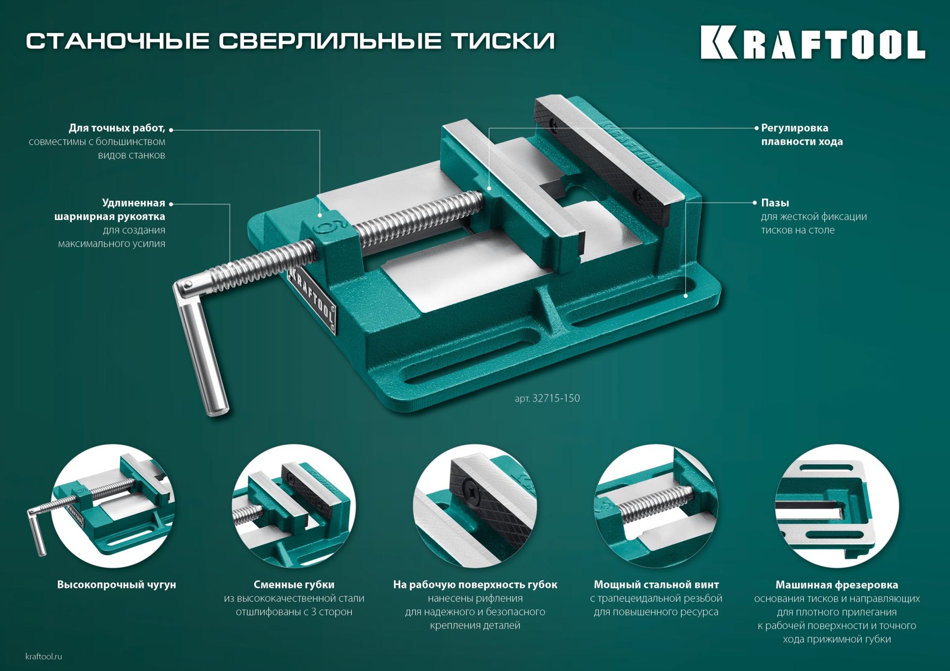 KRAFTOOL 75 мм, станочные сверлильные тиски (32715-75)
