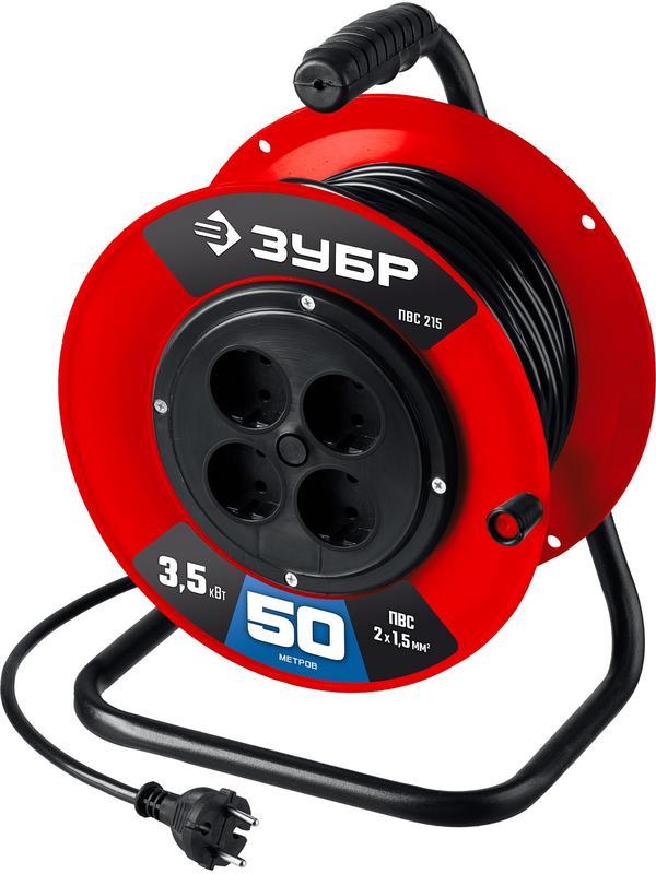 ЗУБР ПВС-215, ПВС, 2 х 1.5 мм2, 50 м, 3500 Вт, силовой удлинитель на катушке (55103-50)