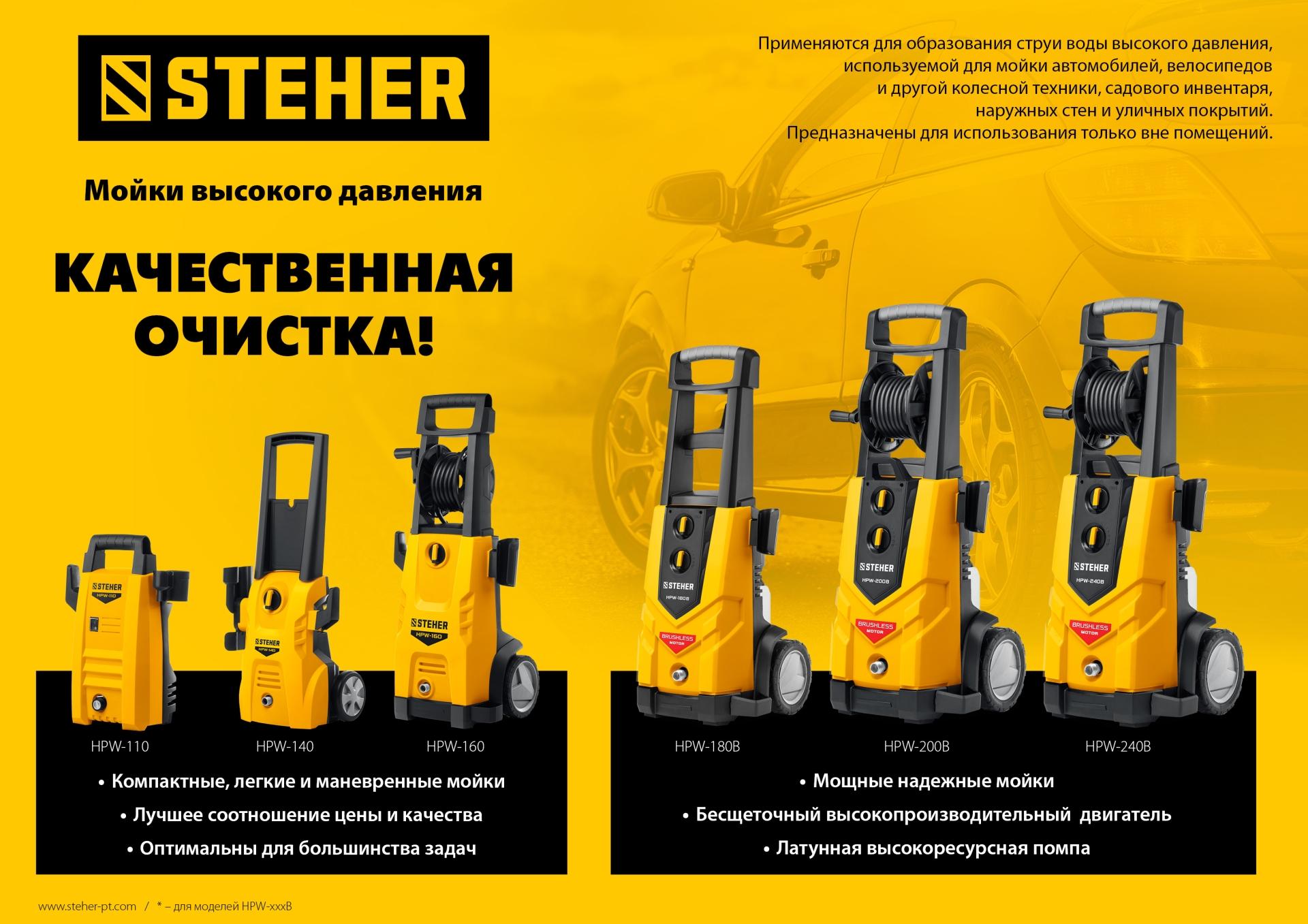 STEHER 110 Атм, 1400 Вт, мойка высокого давления, пистолет G-180 (HPW-110)