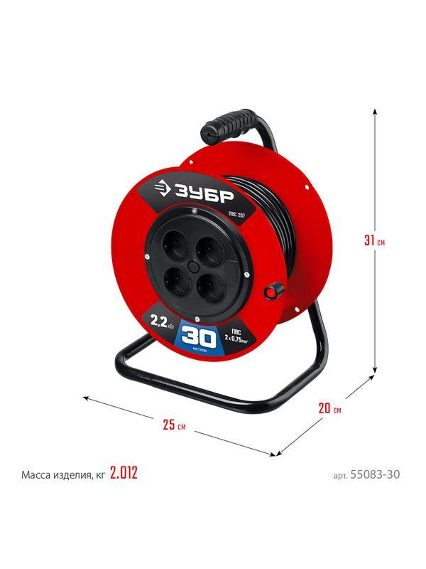 ЗУБР ПВС-207, ПВС, 2 х 0.75 мм2, 30 м, 2200 Вт, удлинитель на катушке (55083-30)