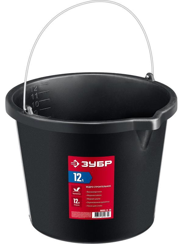ЗУБР 12 л, высокопрочное с носиком, строительное пластиковое ведро (06093-12)