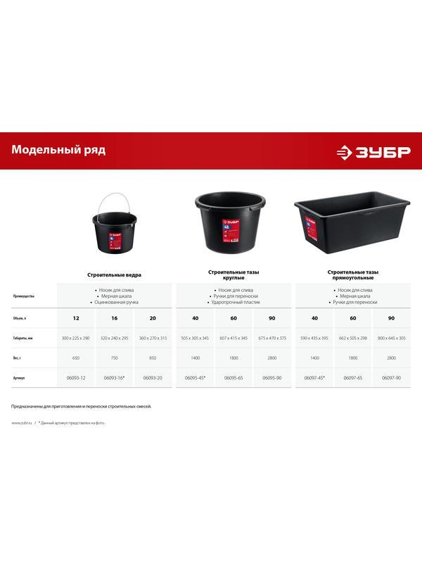 ЗУБР 20 л, высокопрочное с носиком, строительное пластиковое ведро (06093-20)