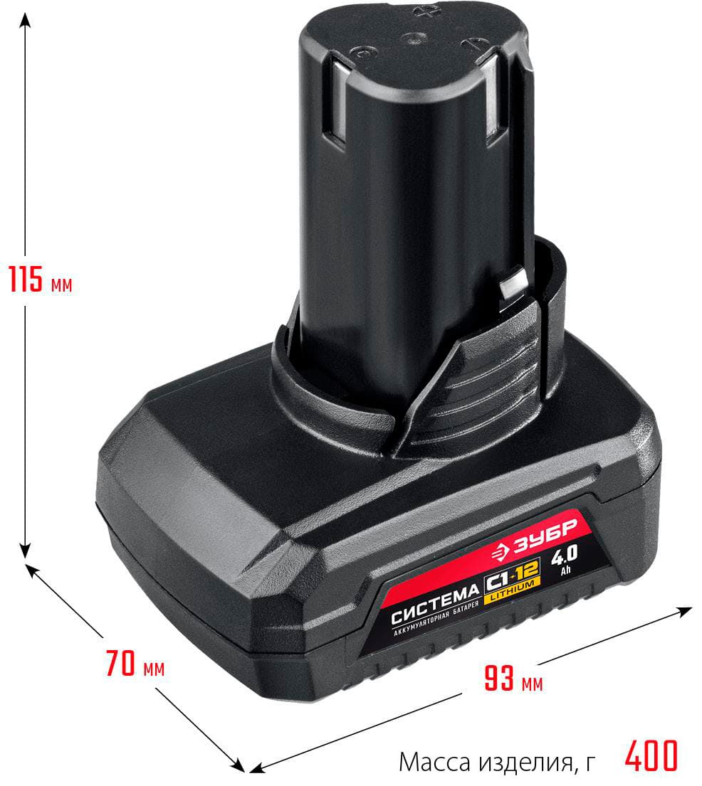 Батарея аккумуляторная ЗУБР С1-12 АКБ-С1-12-4 / 12 В / 4.0 А·ч.