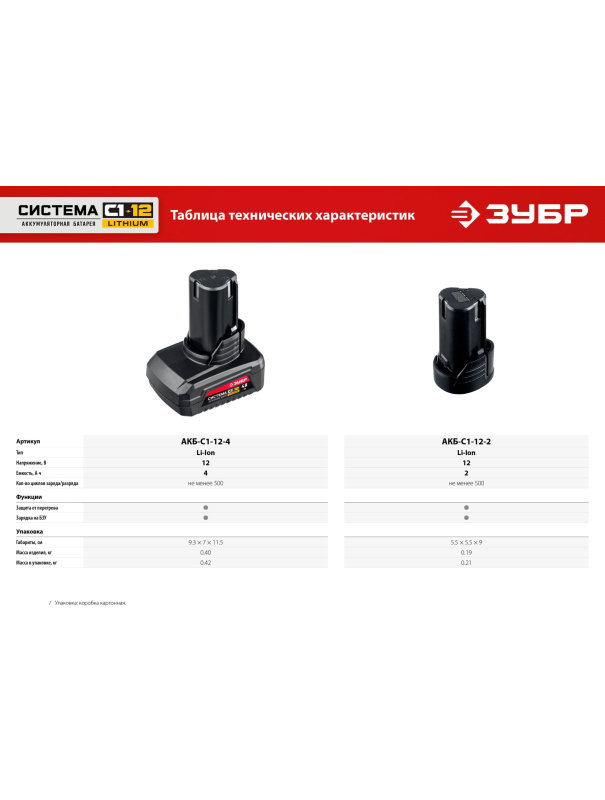 Батарея аккумуляторная ЗУБР С1-12 АКБ-С1-12-4 / 12 В / 4.0 А·ч.