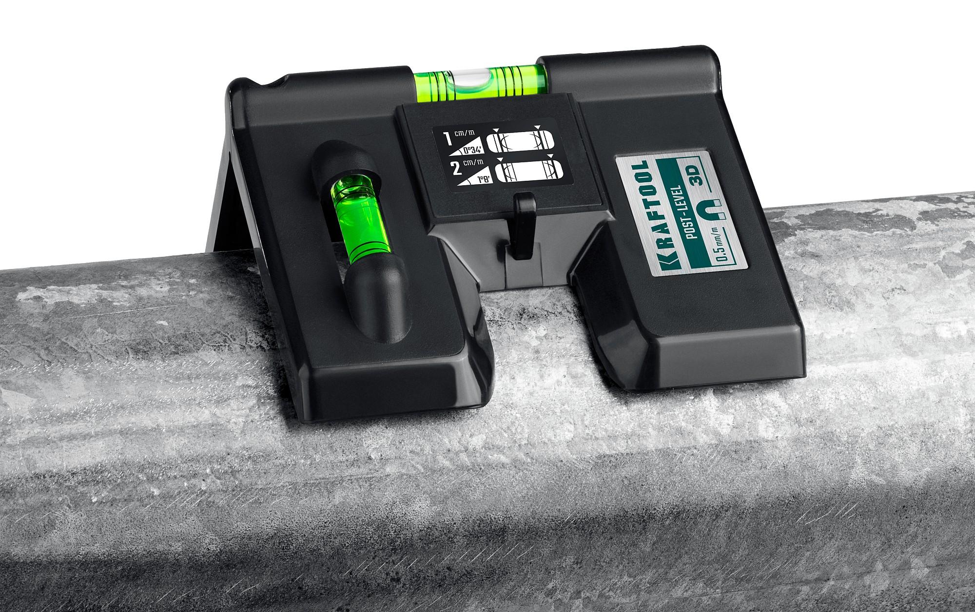 KRAFTOOL POST-LEVEL, 3 глазка, магнитный угловой уровень (34788)