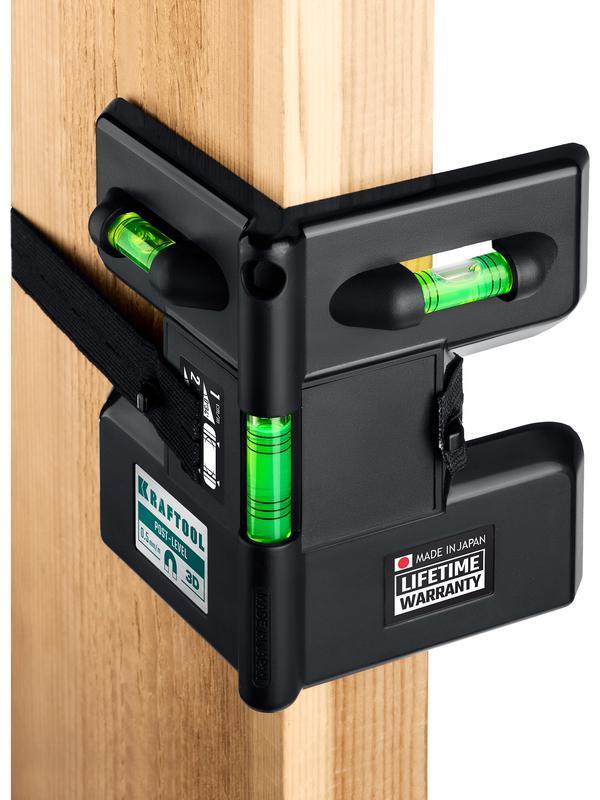 KRAFTOOL POST-LEVEL, 3 глазка, магнитный угловой уровень (34788)