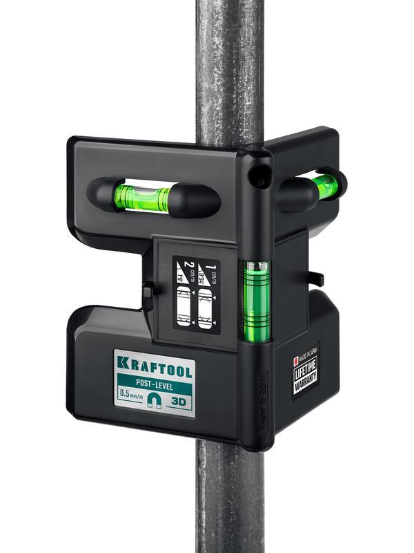 KRAFTOOL POST-LEVEL, 3 глазка, магнитный угловой уровень (34788)