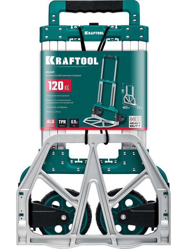 KRAFTOOL ATLANT, до 120кг, каркас и платформа из алюминия, платформа 48.5х35см, колеса d18см, вес 6.9кг, складная хозяйственная тележка (38751-120)