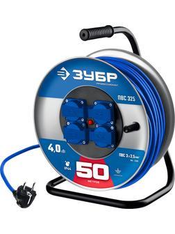 ЗУБР ПВС-325, ПВС, 3 x 2.5 мм2, 50 м, 4000 Вт, IP44, силовой удлинитель на стальной катушке, Профессионал (55102-50)