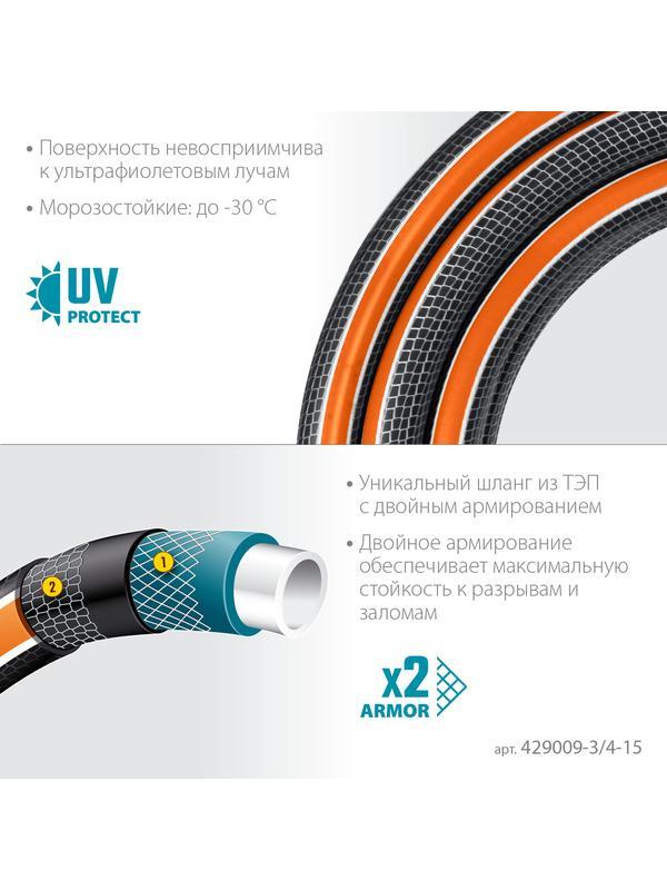 GRINDA ULTRA 6, 3/4″, 15 м, 25 атм, шестислойный, двойное армирование, поливочный шланг, PROLine (429009-3/4-15