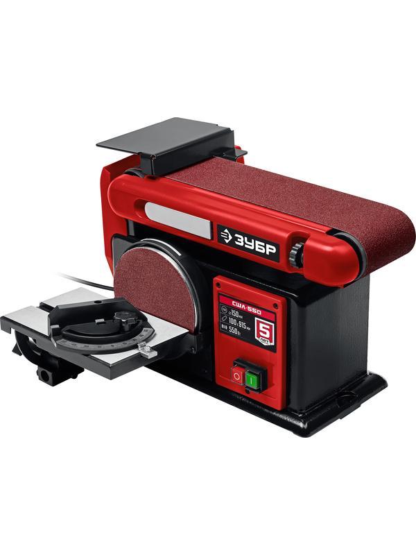 ЗУБР d 150 мм, 100 х 914 мм лента, 550 Вт, тарельчато - ленточный шлифовальный станок (СШЛ-550)