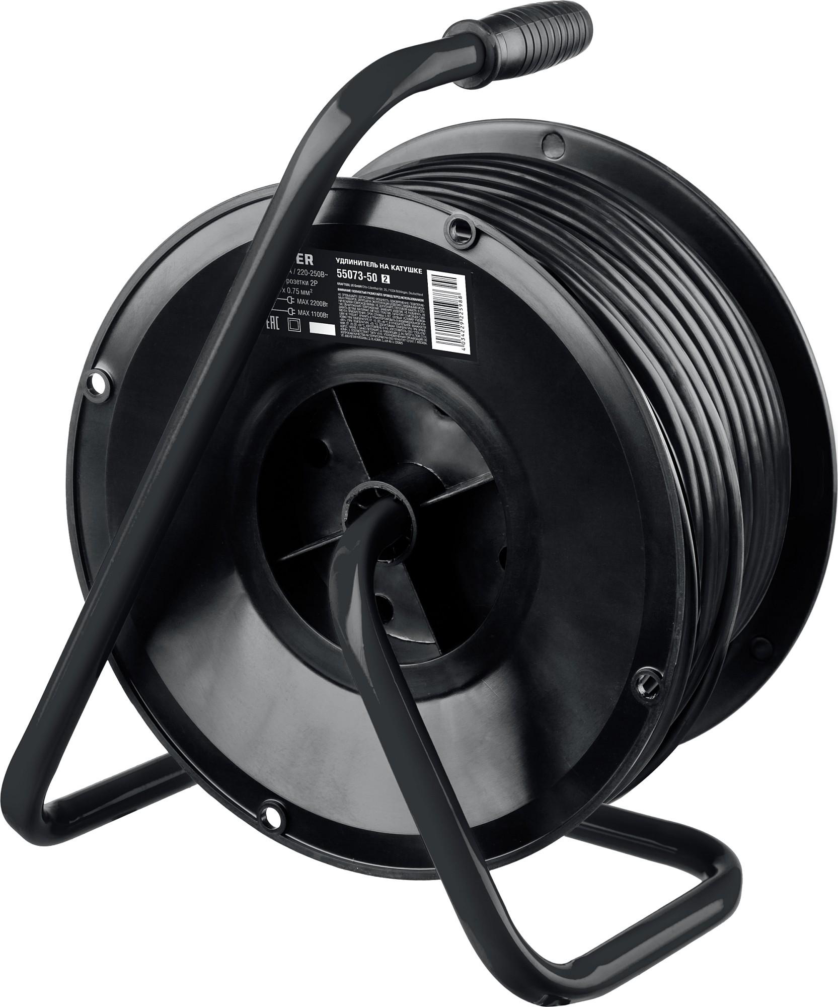 STAYER S-207, ПВС, 2 х 0.75 мм2, 50 м, 2200 Вт, удлинитель на катушке (55073-50)