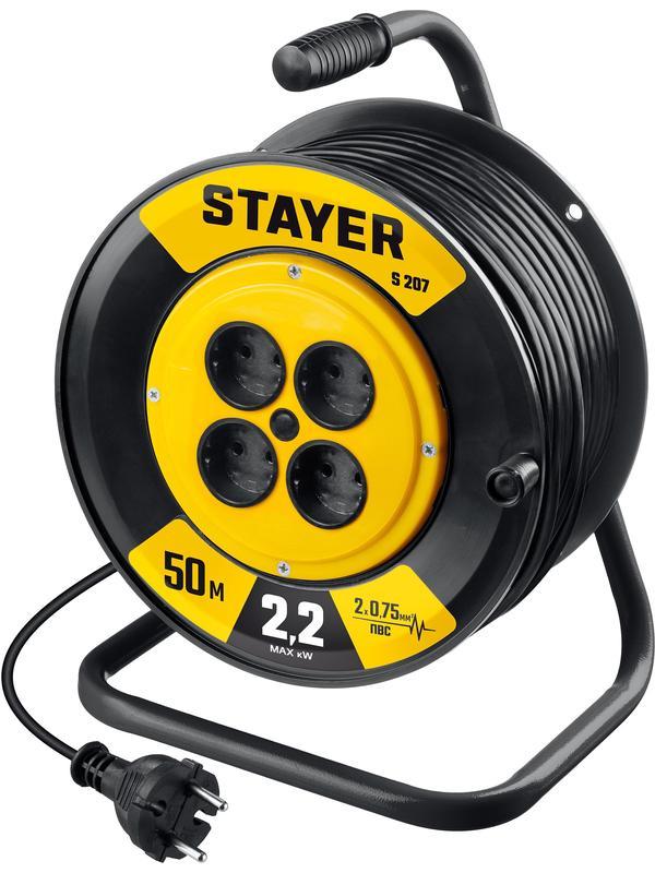 STAYER S-207, ПВС, 2 х 0.75 мм2, 50 м, 2200 Вт, удлинитель на катушке (55073-50)