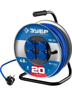 ЗУБР ПВС-325, ПВС, 3 x 2.5 мм2, 20 м, 4000 Вт, IP44, силовой удлинитель на стальной катушке, Профессионал (55102-20)