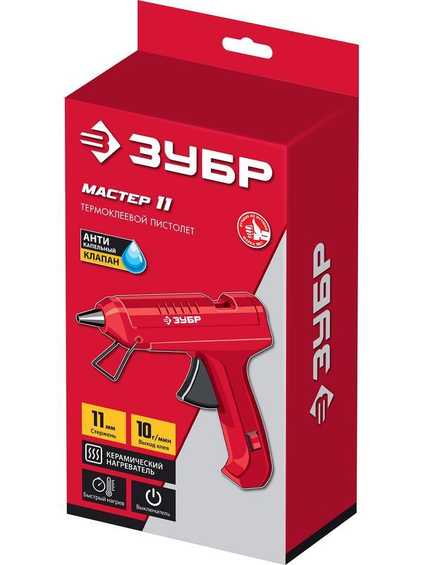 ЗУБР d 11 мм, выход клея 10 г/мин, электрический термоклеевой пистолет (06851-11)