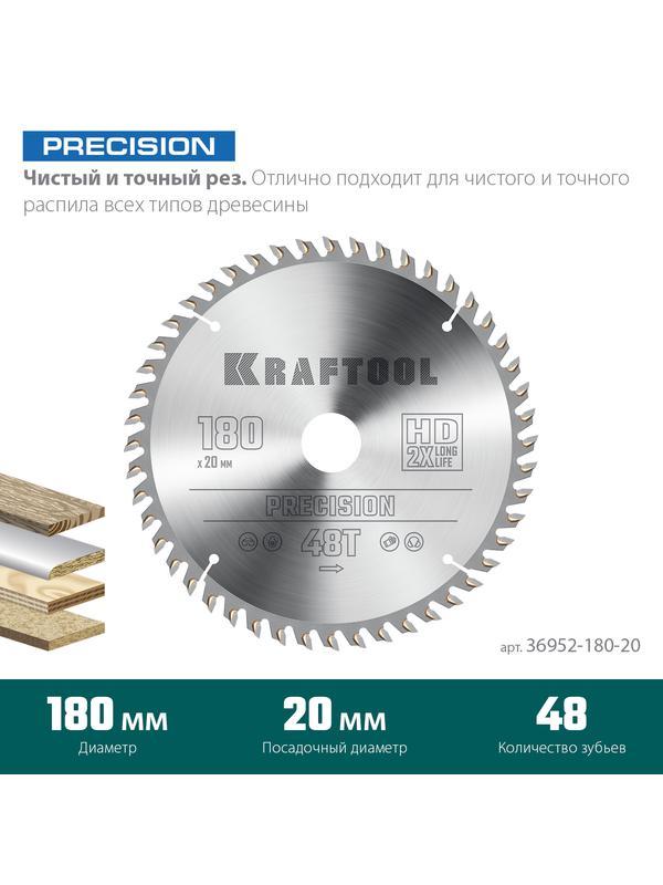 Пильный диск по дереву Kraftool Precision, 180 х 20 мм, 48Т (36952-180-20)