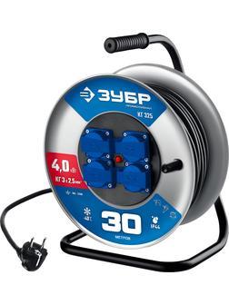 ЗУБР КГ-325, КГ, 3 x 2.5 мм2, 30 м, 4000 Вт, IP44, силовой удлинитель на стальной катушке, Профессионал (55079-30)