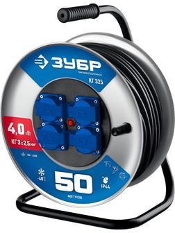 ЗУБР КГ-325, КГ, 3 x 2.5 мм2, 50 м, 4000 Вт, IP44, силовой удлинитель на стальной катушке, Профессионал (55079-50)
