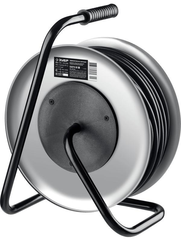 ЗУБР КГ-325, КГ, 3 x 2.5 мм2, 50 м, 4000 Вт, IP44, силовой удлинитель на стальной катушке, Профессионал (55079-50)