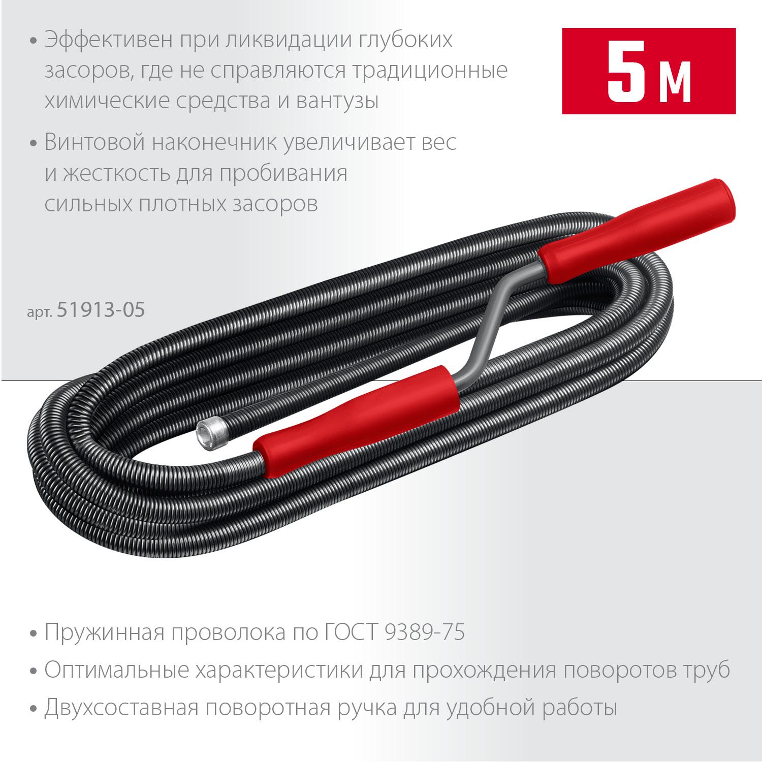 СИБИН 5 м, d 13 мм, сантехнический трос (51913-05)