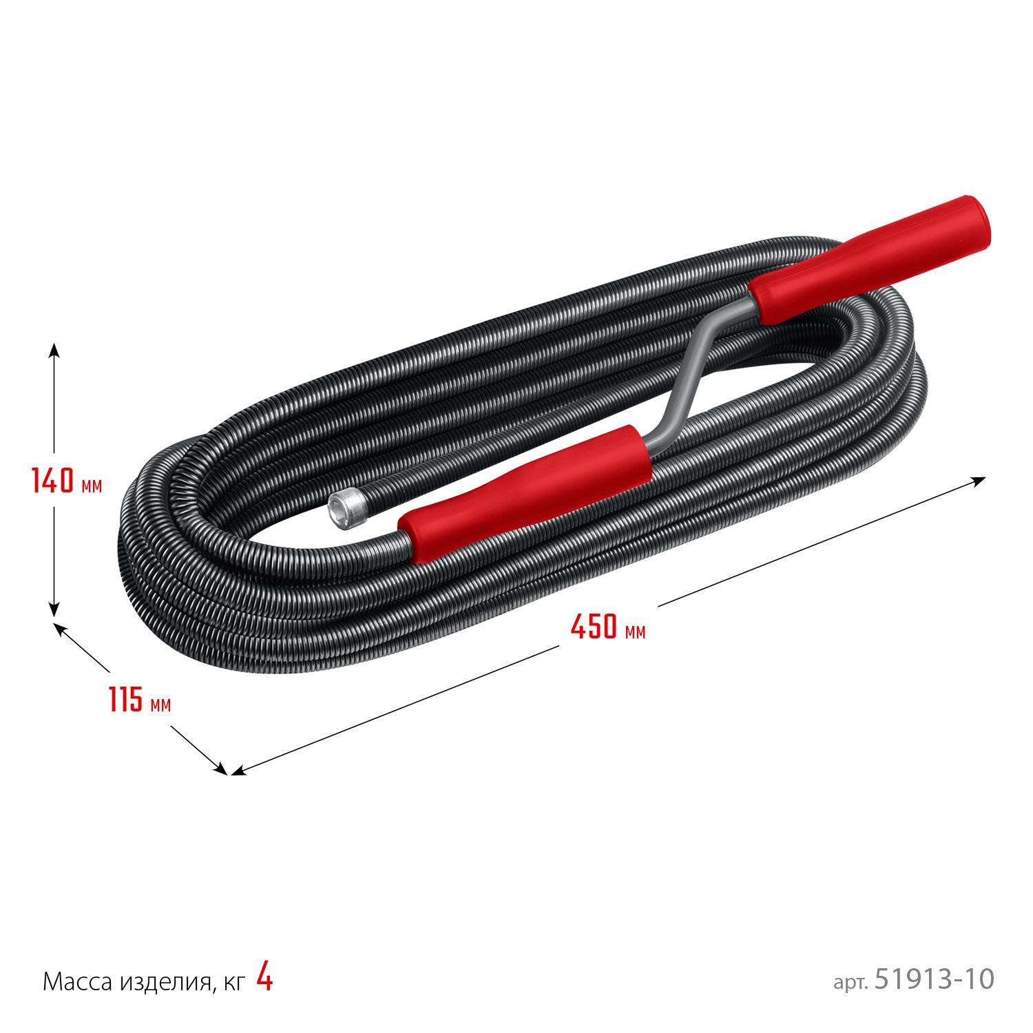 Трос сантехнический 10 м, d 13 мм. СИБИН 51913-10