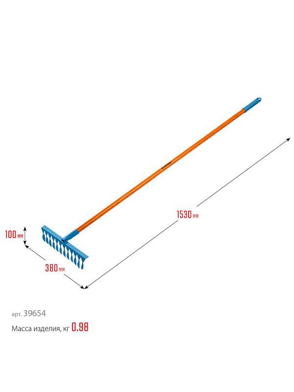 GRINDA PR-12T FIBER, 380 х 100 х 1530 мм, 12 витых зубцов, углеродистая сталь, фибергласовый черенок, PROLine (39654)