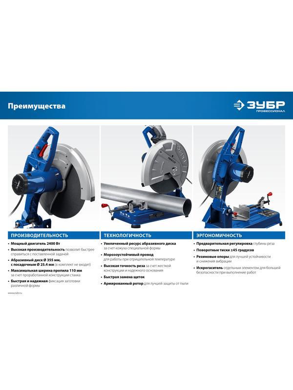 ЗУБР 355 мм, 2400 Вт, монтажная пила (отрезная), Профессионал (ПО-355)