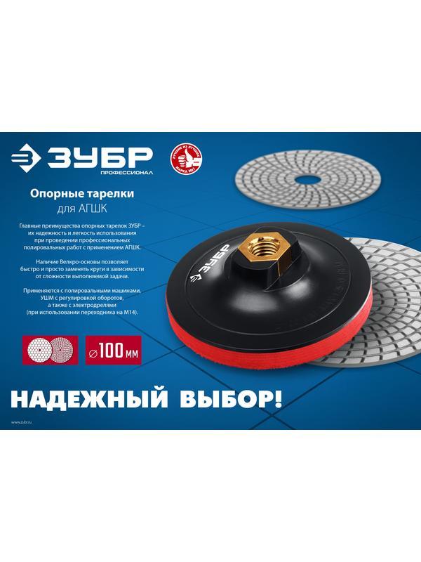 ЗУБР М14, d 100 мм, пластиковая, мягкая опорная тарелка на липучке для УШМ под АГШК, Профессионал (35782-100)