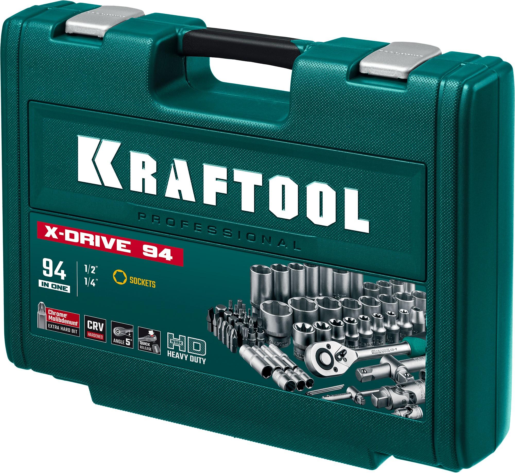 KRAFTOOL X-Drive 94, 94 предм., (1/2″+1/4″), универсальный набор инструмента (27883-H95)