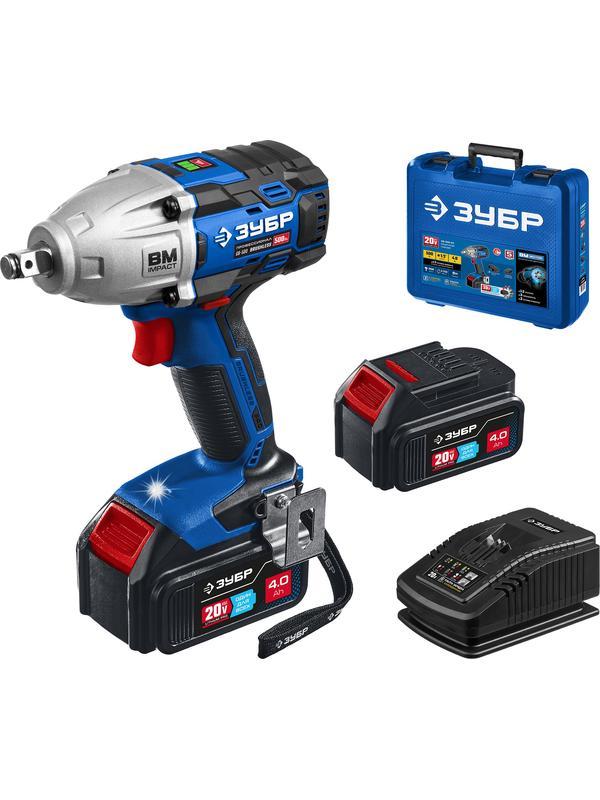 ЗУБР Т7, 20 В, 500 Н·м, 2 АКБ (4 А·ч), бесщеточный гайковерт, кейс, Профессионал (GB-500-42)