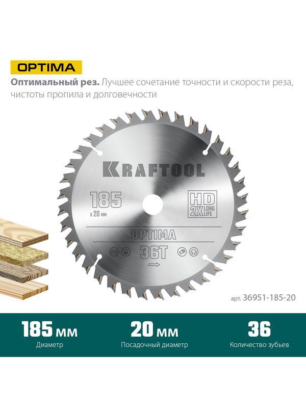 Пильный диск по дереву Kraftool Optima, 185 х 20 мм, 36Т (36951-185-20)