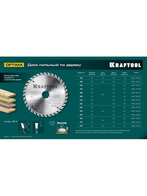 Пильный диск по дереву Kraftool Optima, 185 х 20 мм, 36Т (36951-185-20)