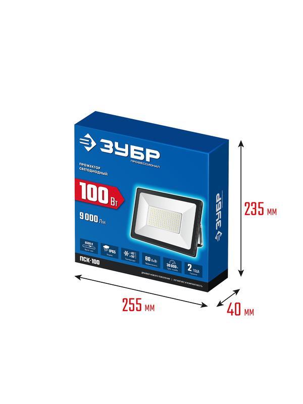 ЗУБР ПСК-100, 100 Вт, 6500 К, IP 65, светодиодный прожектор, Профессионал (57141-100)