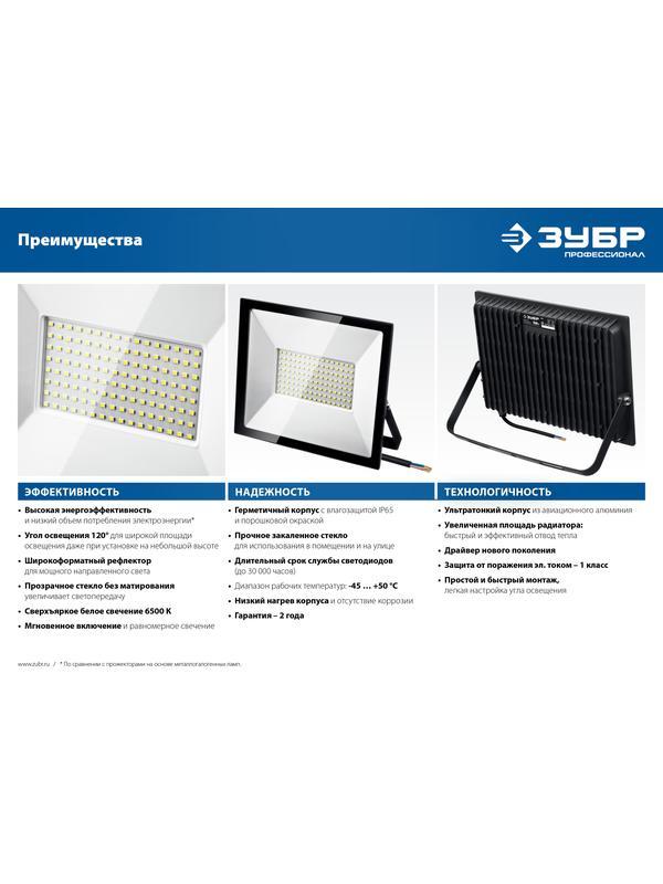 ЗУБР ПСК-200, 200 Вт, 6500 К, IP 65, светодиодный прожектор, Профессионал (57141-200)