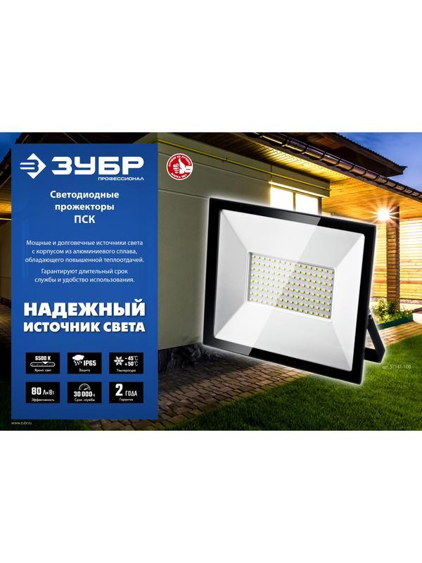 ЗУБР ПСК-50, 50 Вт, 6500 К, IP 65, светодиодный прожектор, Профессионал (57141-50)