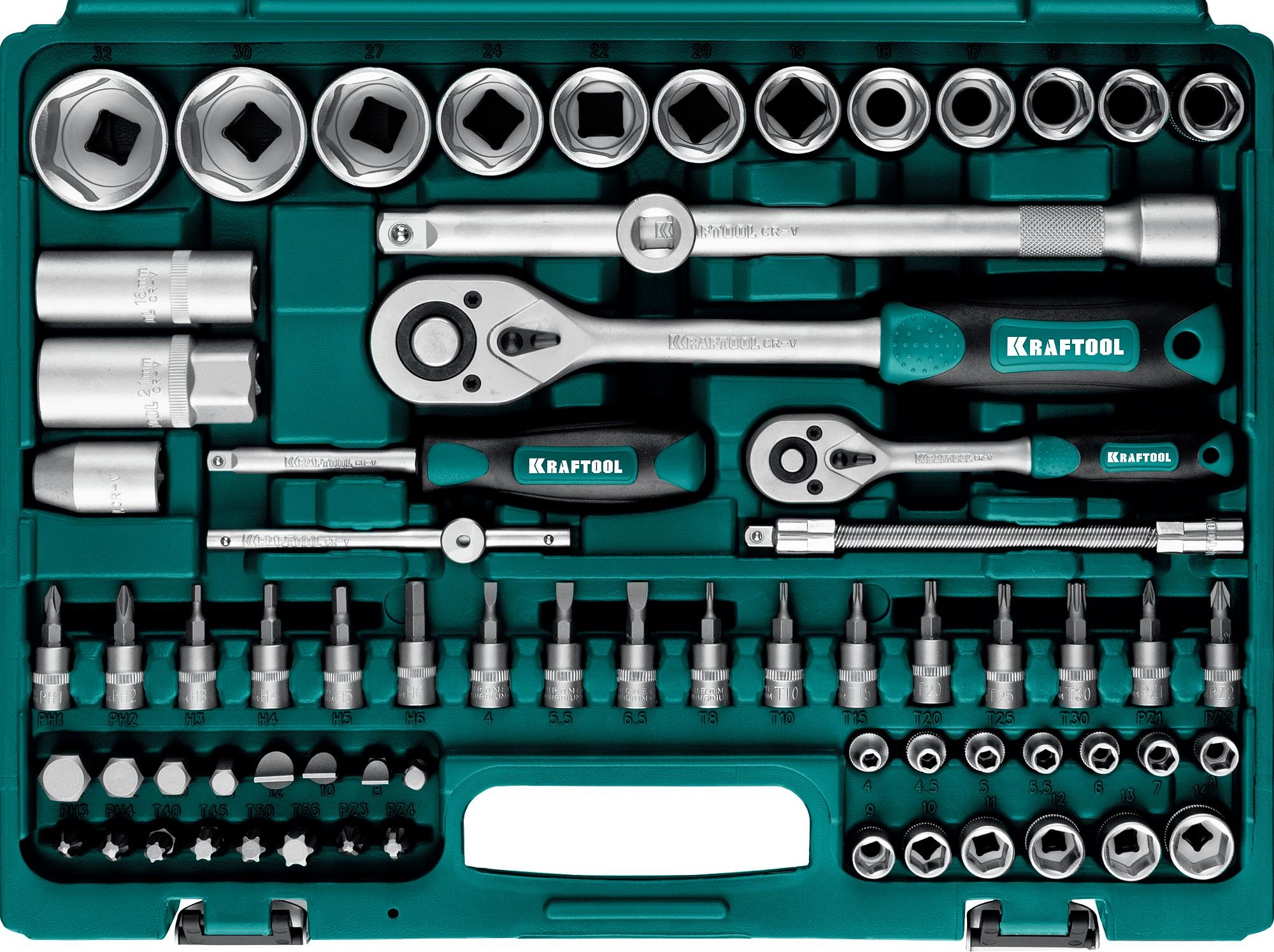 KRAFTOOL X-Drive 82, 82 предм., (1/2″+1/4″), универсальный набор инструмента (27887-H82)