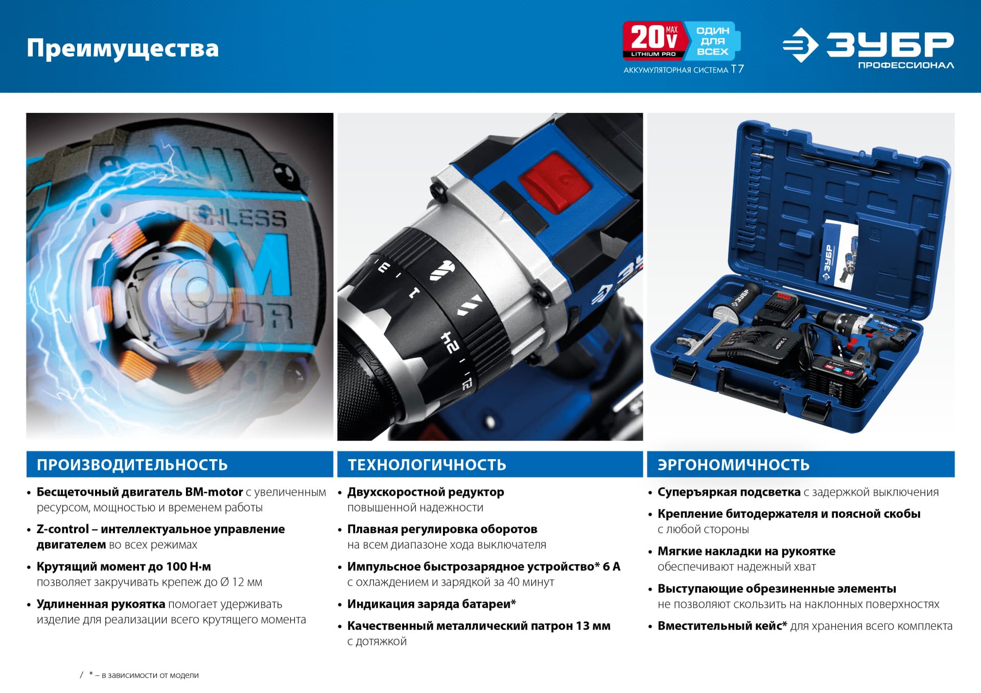 Дрель-шуруповерт бесщеточная ЗУБР Т7 DB-211, 20 В, 100 Н·м, без АКБ