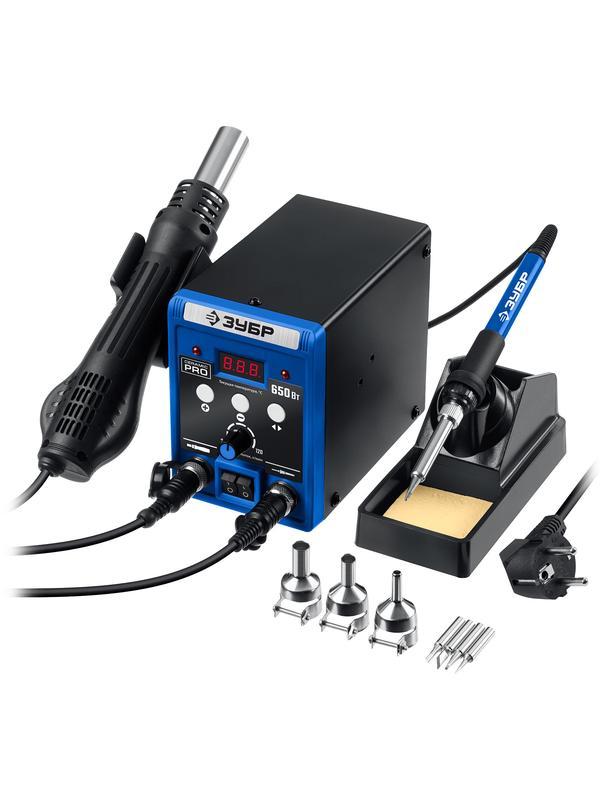 ЗУБР ПСР-650, 100 - 500°С, 650 Вт, 2 в 1, ремонтная паяльная станция, Профессионал (55427)