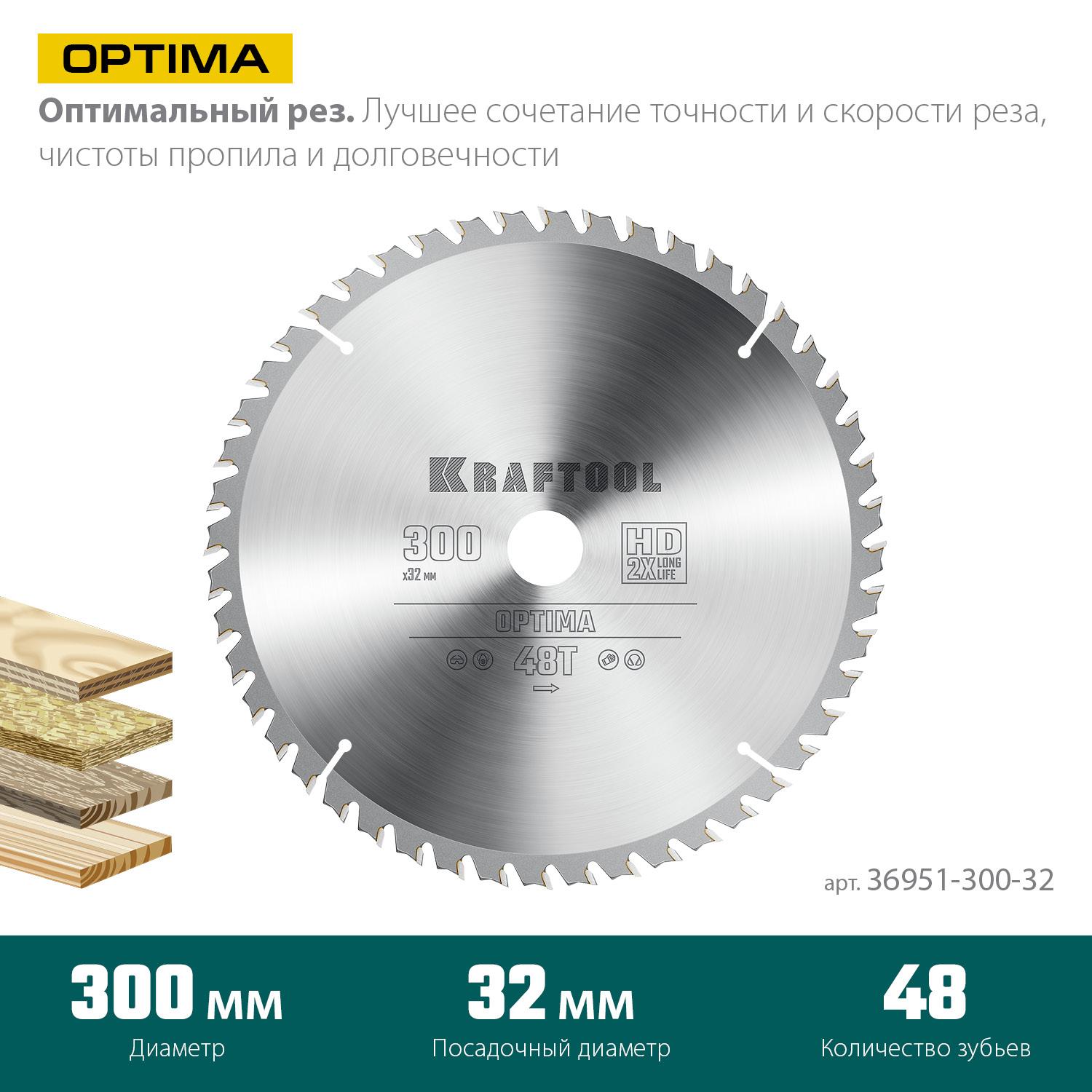 Пильный диск по дереву Kraftool Optima, 300 х 32 мм, 48Т (36951-300-32)