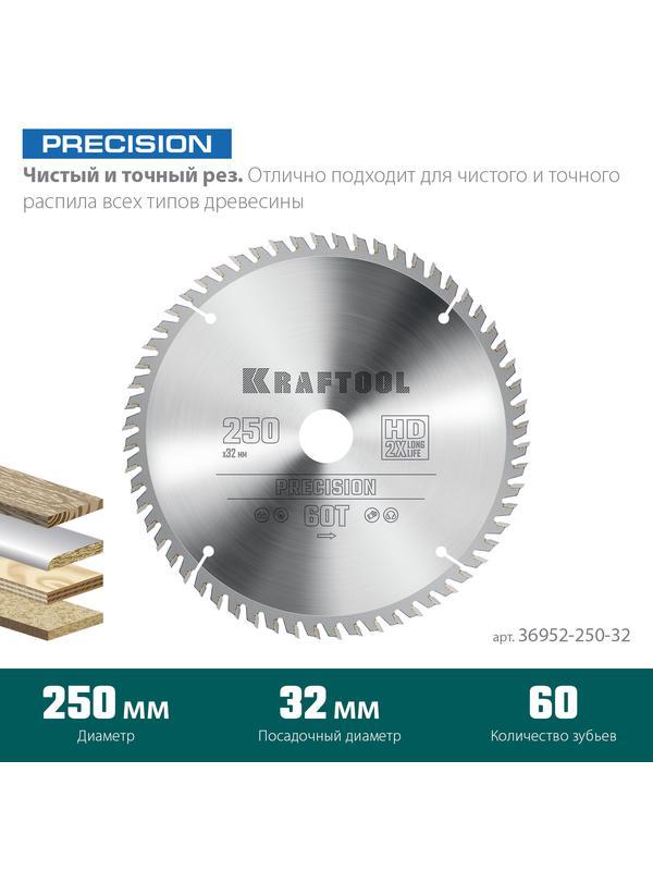 Пильный диск по дереву Kraftool Precision, 250 х 32 мм, 60Т (36952-250-32)