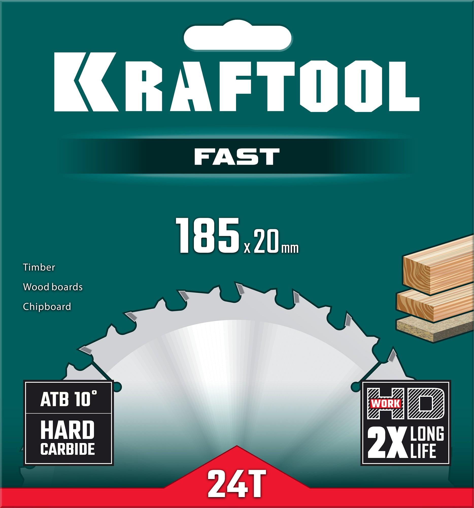 Пильный диск по дереву Kraftool Fast, 185 х 20 мм, 24Т (36950-185-20)