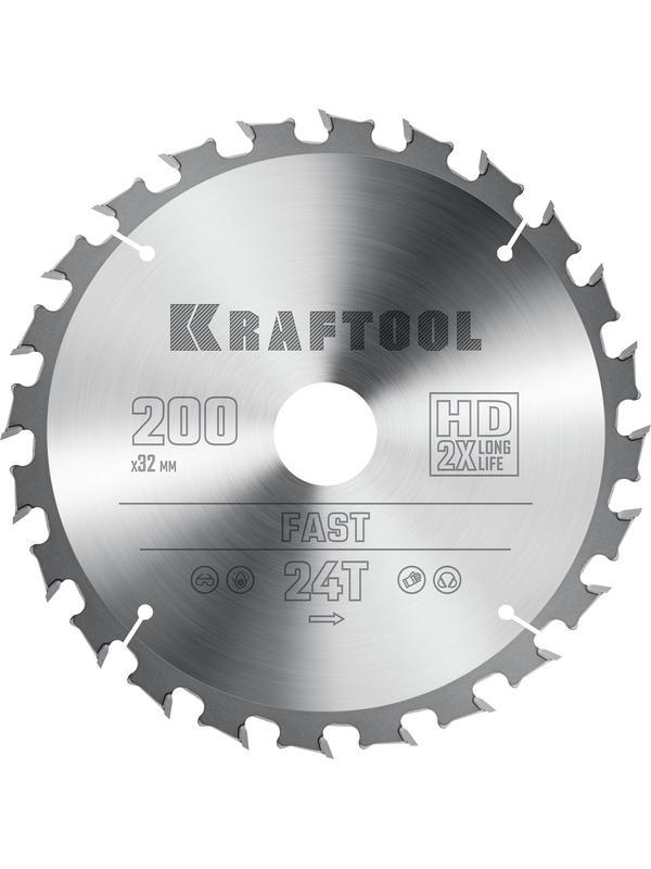 Пильный диск по дереву Kraftool Fast, 200 х 32 мм, 24Т (36950-200-32)